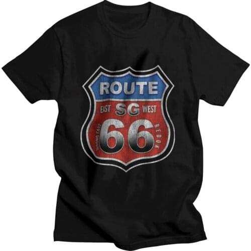 Historic Route 66 Tshirts Men Novelty Tees Top 100% Cotton T Shirts Short Sleeve Mother Road America Highway T-shirt Gift