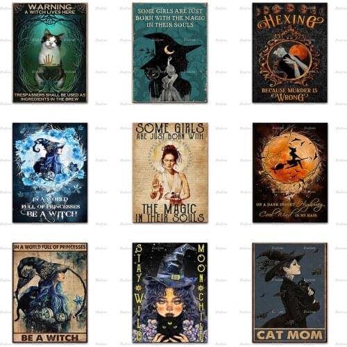 Hippie Witches Girl And Black Cat Lovers In A World Full Of Princesses Be A Poster,Halloween Wall Art Prints Home Decor Canvas