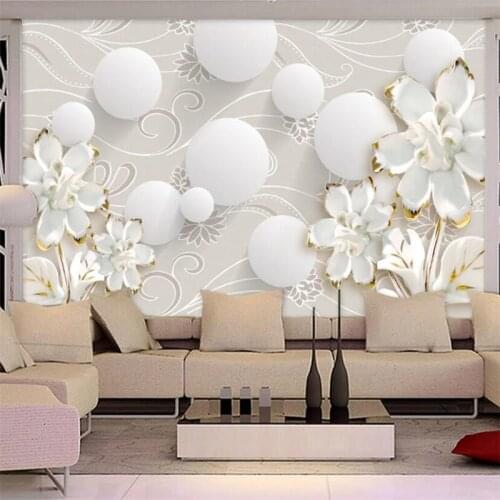 Customized Wallpaper 3D Circle European Pattern White Flower Mural Living Room Bedroom Background Wall Decorative Painting обои