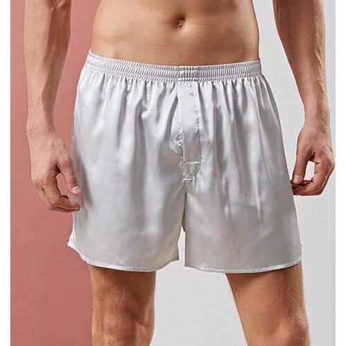MONERFFI 2021 Men Pure Color Silky Faux Satin Pajama Shorts Summer Men Sleepwear Comfort Homewear Short Underwear Soft Sleeping