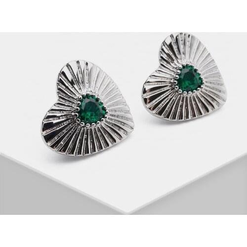 K19 Amorita Boutique Trendy European Green Zircon Geometric Heart Stud Earrings For Women Girl Dress Gift