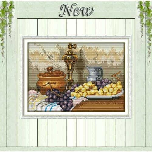 Grapes and clay pots paintings 11CT patterns printed on canvas 14CT needlework diy dmc cross stitch chinese Sets Embroidery kits