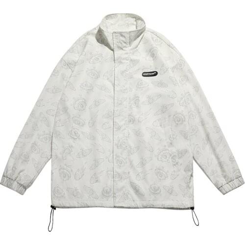 Spaceship Japanese Print Jacket Mens Top Black Windbreaker Jacket Mens Fashion Outdoor Clothing
