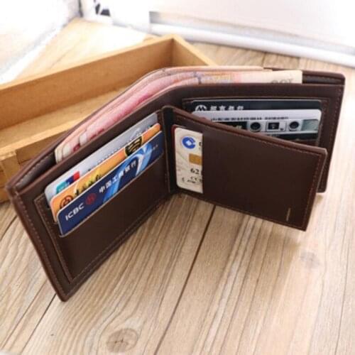 Fashion Mens Short Leather Wallet ID Credit Card Holder Billfold Purse Clutch Male Mini Letter Print Photo Wallet