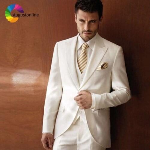 Men Suits White Peaked Lapel Wedding Suits Blazer Custom Made Slim Fit Formal Groom Tuxedos Best Man Terno Masculino 3 Pieces