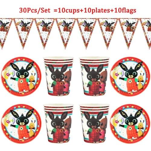 30pcs Rabbit Birthday Party Decorations Kids Disposable Tableware Set Cup Plate Straws Red Rabbit Baby Shower Party Supplies Set