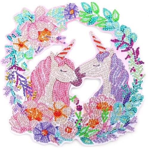 DIY 5D Diamond Painting Wreath Kit for Door Home Decoration Special Shaped Drill Unicorn Diamond Embroidery Kit Cross Stitch