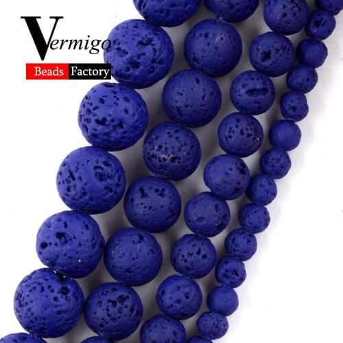Natural Minerals Stone Dark Blue Hematite Lava Round Beads For Jewelry Making Spacer Beads 4 6 8 10mm Diy Bracelet Necklace 15"