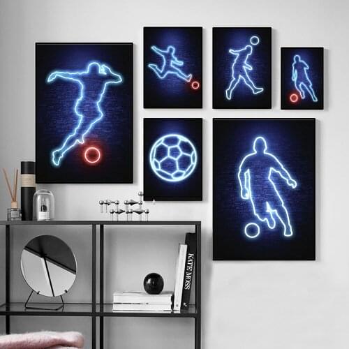 Neon Highlight Line Football Player Art Picture Print Poster Parkour Cool Young Man Canvas Student Dormitory Wall Decor Painting
