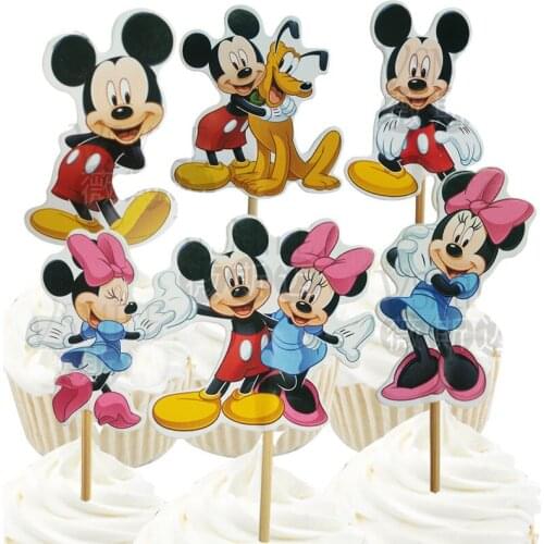 New arrival 48pcs Cute Mickey Minnie Mouse Design Cartoon Paper Cupcake Topper for Birthday Wedding Party Supplies