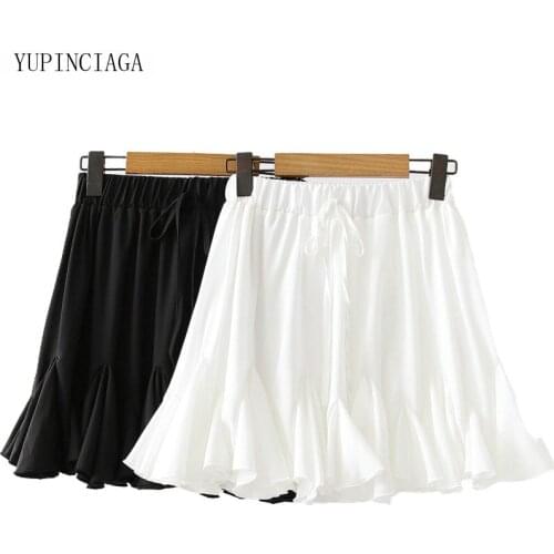 New Summer Women Skirts High Waisted Solid Skirts Harajuku Kawaii Japan Style Cute Chiffon Strap Mini Skirt Girl Ball Gown