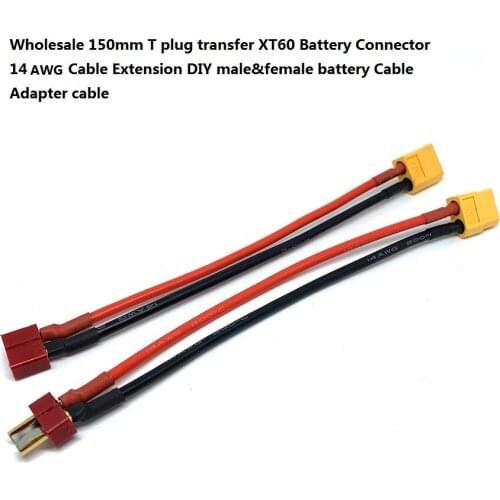 Wholesale 10pcs/pairs 150mm T Plug Battery Connector 14WAG Cable Extension DIY male&female battery Cable