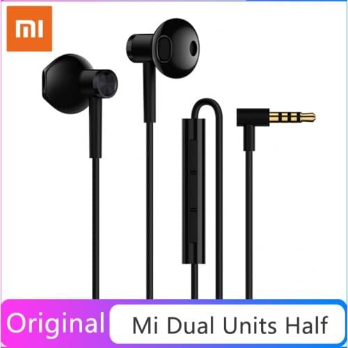 Original Xiaomi Mi Dual Units Half In-Ear Earphone 3.5MM Slot With Mic Wire Control Xiaomi Earphone Dynamic for SmartPhone