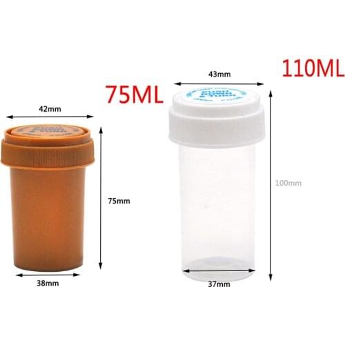 1Pcs 75ML/110ML Plastic Push Down Turn Vial Container Weed Storage Stash Jar Pill Bottle Case Herb Box New