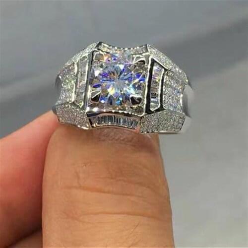 Luxurious Round Crystal Rings for Men Women Jewelry Fashion Rhinestone Finger Ring Men Vintage Zircon Rings Male Accessories
