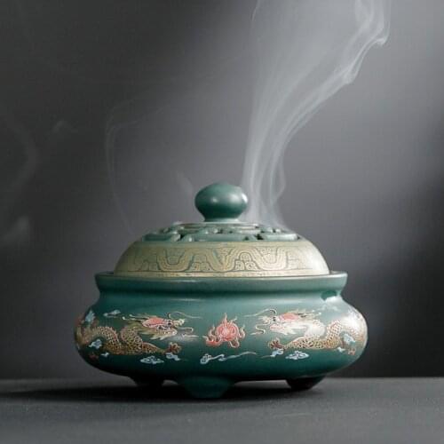 S Ceramic Coil Incense Burner Furnace Crafts Decoration Reverse Aromatherapy Furnace Holder Home Room Decoration Clay Tea Pets