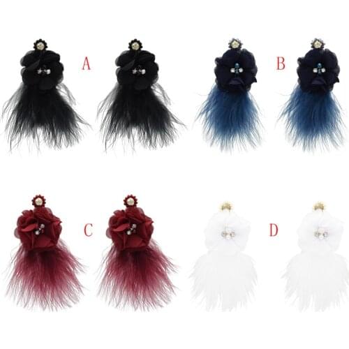 Earrings Fashion Lady Long Ostrich Feather Boho Style Crystal Rock Earrings Dangle Elegant Party Jewelry