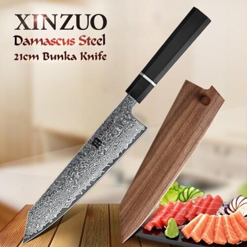 XINZUO 8.5'' inch Bunka Knife High Carbon Japanese Damascus Steel Kiritsuke Shape Chef Knife Wooden Sheath Eco Friendly Products