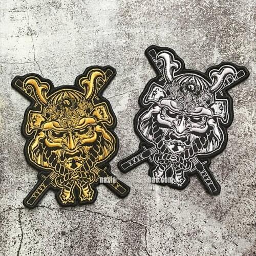 Japan Samurai Embroidery Patch Double Sword Vikings Warrior Military Armband Tactical Emblem Appliques Embroidered Badges