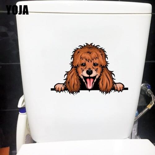 YOJA 24.1×16.3CM Peeping Poodle Bathroom Toilet Decoration Cartoon Kids Room Wall Stickers T1-3073