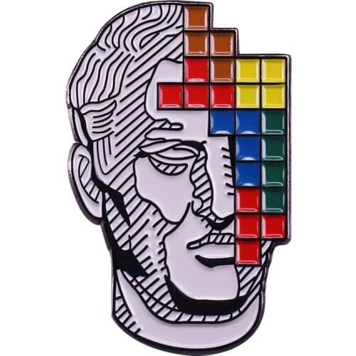 Tetris head lapel pin retro gamer addicting fan nice gift idea pop obscure art jewelry