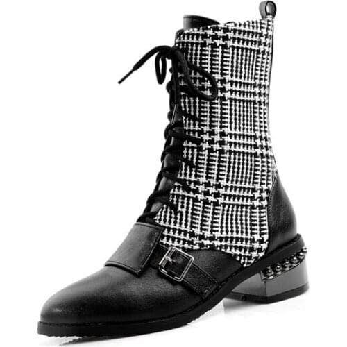 Big Size boots women shoes ankle boots for women ladies boots shoes woman winter Tie the front of the round head