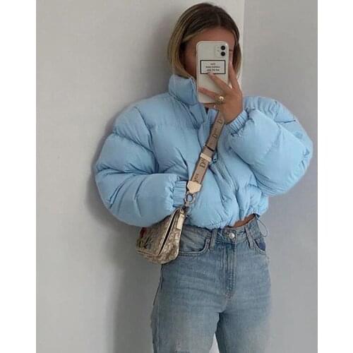 Winter 2020 Womens Stand Collar Zipper Pocket Elastic Cotton Padded Womens Parkas Winter Coats