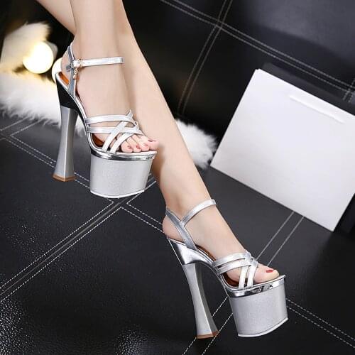 2021 New Women Platforms Sandals Steel Pole Dance Shoes Super High Stripper Heel 17.5cm Peep Toe Thick Soles Bridal Sexy Fetish