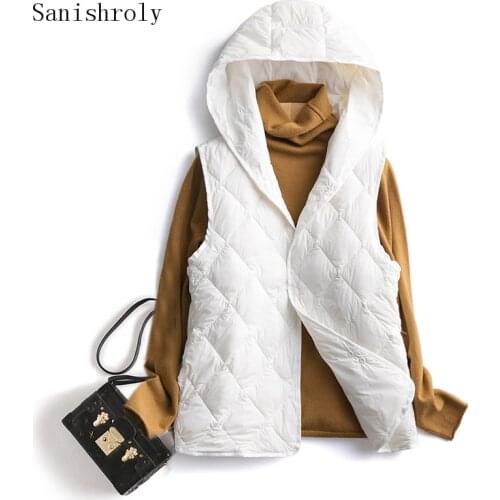 2021 Autumn Winter Women Ultra Light 90% White Duck Down Lingge Single-breasted Hooded Waistcoat Lady Sleeveless Vest Coat Parka