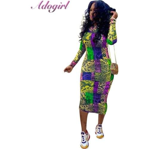 Casual Colorful Snake Leopard Print Long Sleeve O Neck Bodycon Long Dress Women Autumn Sexy Evening Party Club Dresses Vestidos