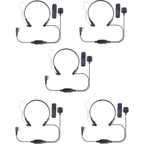 Lot 5PCS 2 Pin Throat Controlled Earphone Air Tube Headset Finger PTT Mic Microphone for BaoFeng UV-5R UV5R GT-3TP UV-5RA Radio