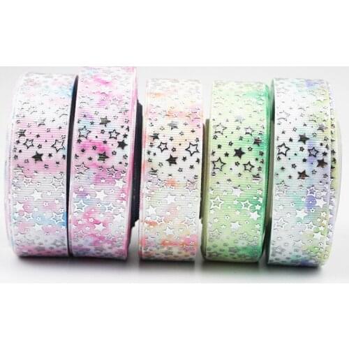 5pattern 7/8" 22mm silver foil printed glowing star ribbon Accessory hairbow headwear DIY handmade hair bows accessories