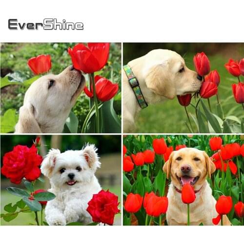 EverShine Diamond Embroidery Animal Dog Picture Of Rhinestones Diamond Painting Spring Full Square Mosaic Cross Stitch Wall Art