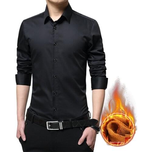 Businessmen winter cotton fleece shirt long sleeves turn down collar single breasted warm thick slim fit shirts plus size M-5XL