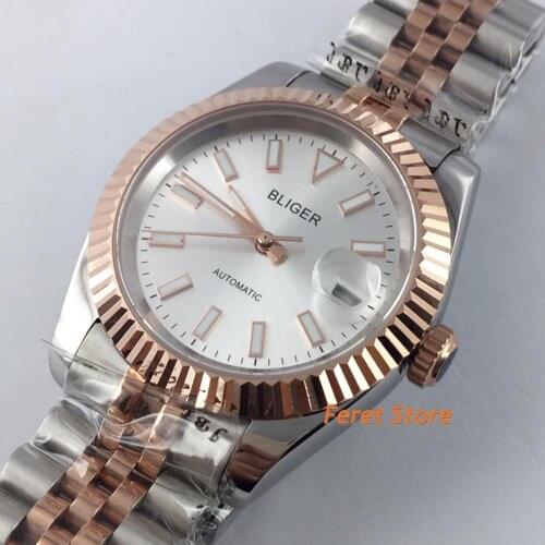 BLIGER 40mm rose gold case Mechanical men Watch Sapphire Crystal Sterile white Dial Date Miyota 8215 Movement Automatic Watch