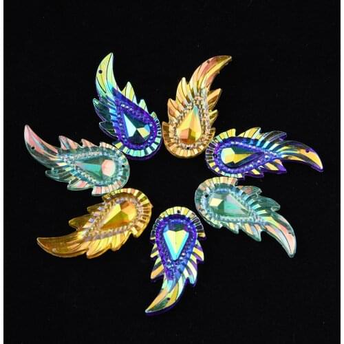 BOLIAO New 5Pcs 17*35mm AB Color Shiny Fish Tail Resin Rhinestone Flat Back Sew on Bags/Clothes Pendant Decoration R303