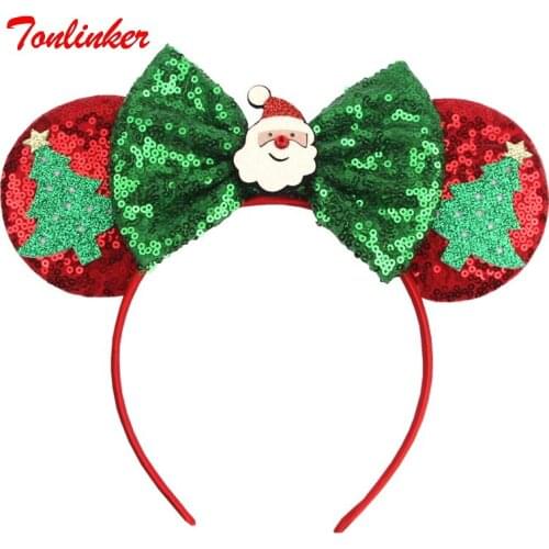 Children Christmas Cartoon Sequins Bow Hair Accessories Girls Princess Rapunzel Belle Sofia Holiday Party Dress Up Headband