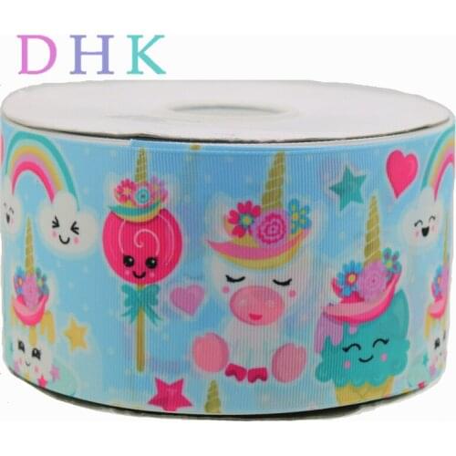 DHK 3'' 5yards unicorn rainbow printed grosgrain Ribbon Accessory hairbow headwear decoration Wholesale OEM C1533