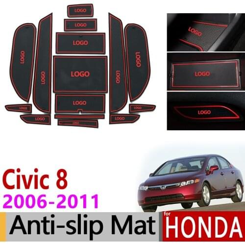 For Honda Civic 2006-2011 8th Gen Anti-Slip Gate Slot Mat Rubber Coaster Accessories Stickers Type R 2007 2008 2009 2010 FA FD