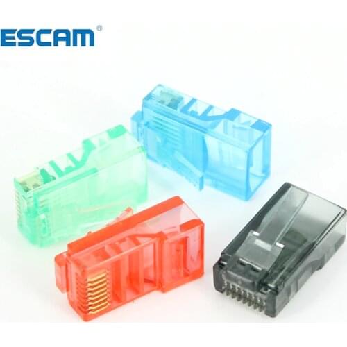 ESCAM 50PCS/Lot RJ45 Ethernet Cables Module Plug Network Connector RJ-45 Crystal Heads Cat5 Color Cat5e Gold Plated Cable