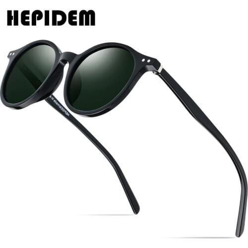 HEPIDEM Acetate Polarized Sunglasses Men 2019 Vintage Retro Round Sun Glasses for Women Brand Design Clear Transparent Sunglass