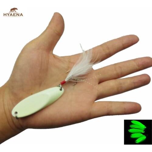 Hyaena 5Pcs/lot Luminous Fishing Lures Winter Spoon Lures Metal Lure With Feather Spoon Spinner Deep Water Lures