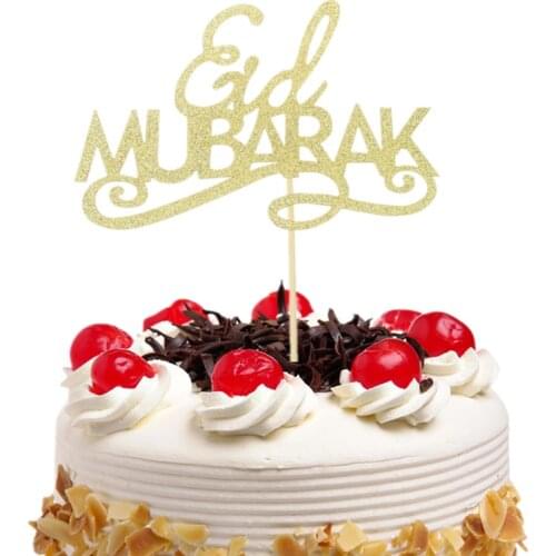 Eid Mubarak Decoration Cake Topper Flags Glitter Gold Cupcake Topper Muslim Mubarak Ramadan Festival Party DIY Baking Xmas New