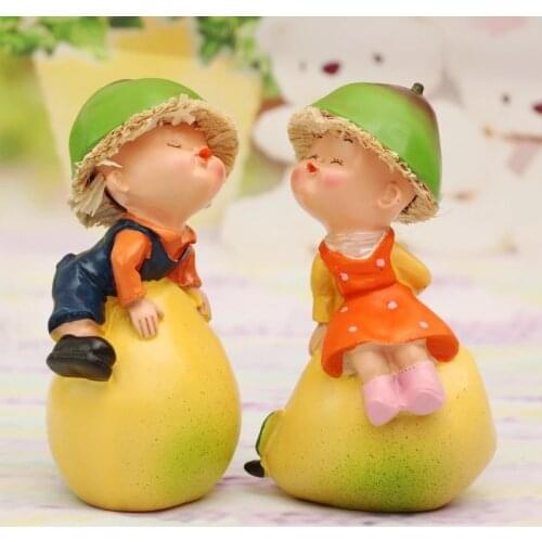 Kawaii Fruit Girl Resin Crafts Figurines Cute Fruit Watermelon Lemon Girl Pear Kids Doll Ornaments Kids Birthday Gift Home Decor