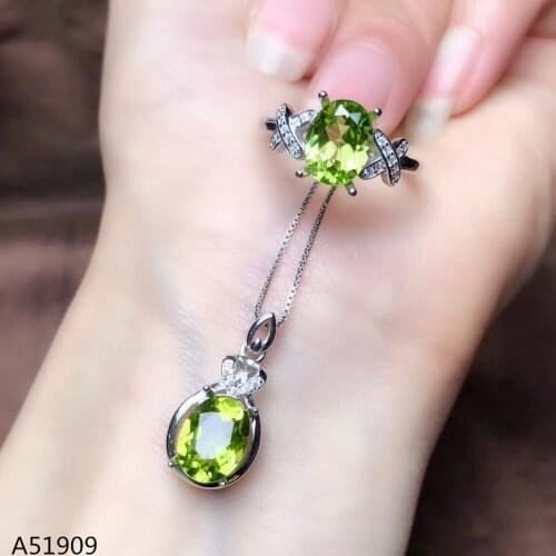KJJEAXCMY exquisite jewelry 925 sterling silver inlaid natural peridot female necklace necklace pendant ring set in support test
