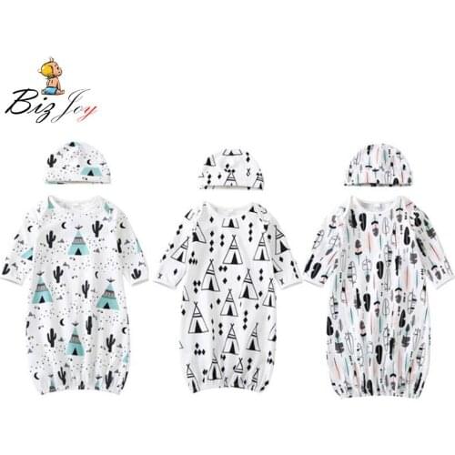 2018 Baby Boys Girls Clothing Set Top T shirt Rompers + hat Printed Pattern 2PCS Set children Casual Suits Clothes High Quality
