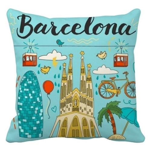 Barcelona Spanish Sagrada Familia Throw Pillow Square Cover