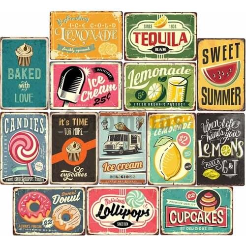 Lemonade Drink Metal Tin Sign Plaque Vintage Candies Tintin Poster Wall Decor For Room Cafe Pub Kitchen Restaurant Iron Painting