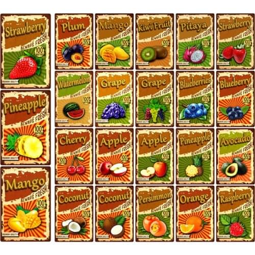 [ Mike86 ] Fruits Grape Mango Apple Cherry Always Fresh Metal Tin Sign Wall Poster Iron Painting Pub Decoration S-01 20*30 CM