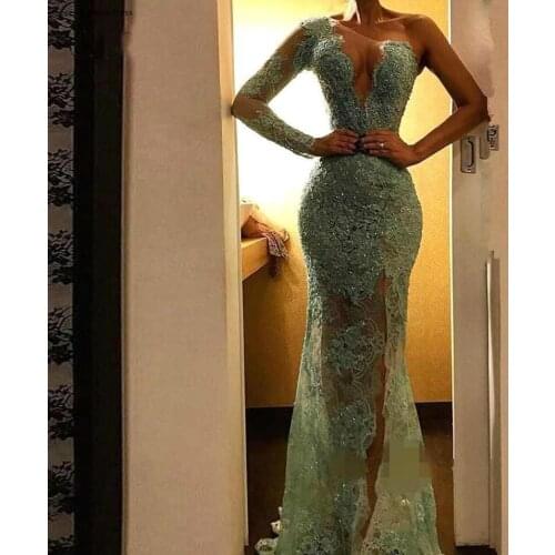Mint Green Long Sleeves Prom Dresses African Black Girls Mermaid Pageant Holidays Graduation Wear Formal Evening Party Gowns
